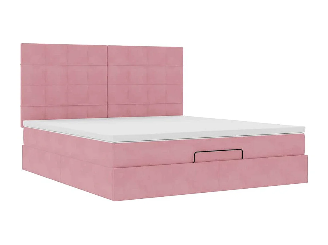 Cadre de lit ottoman avec matelas rose 180x200 cm velours