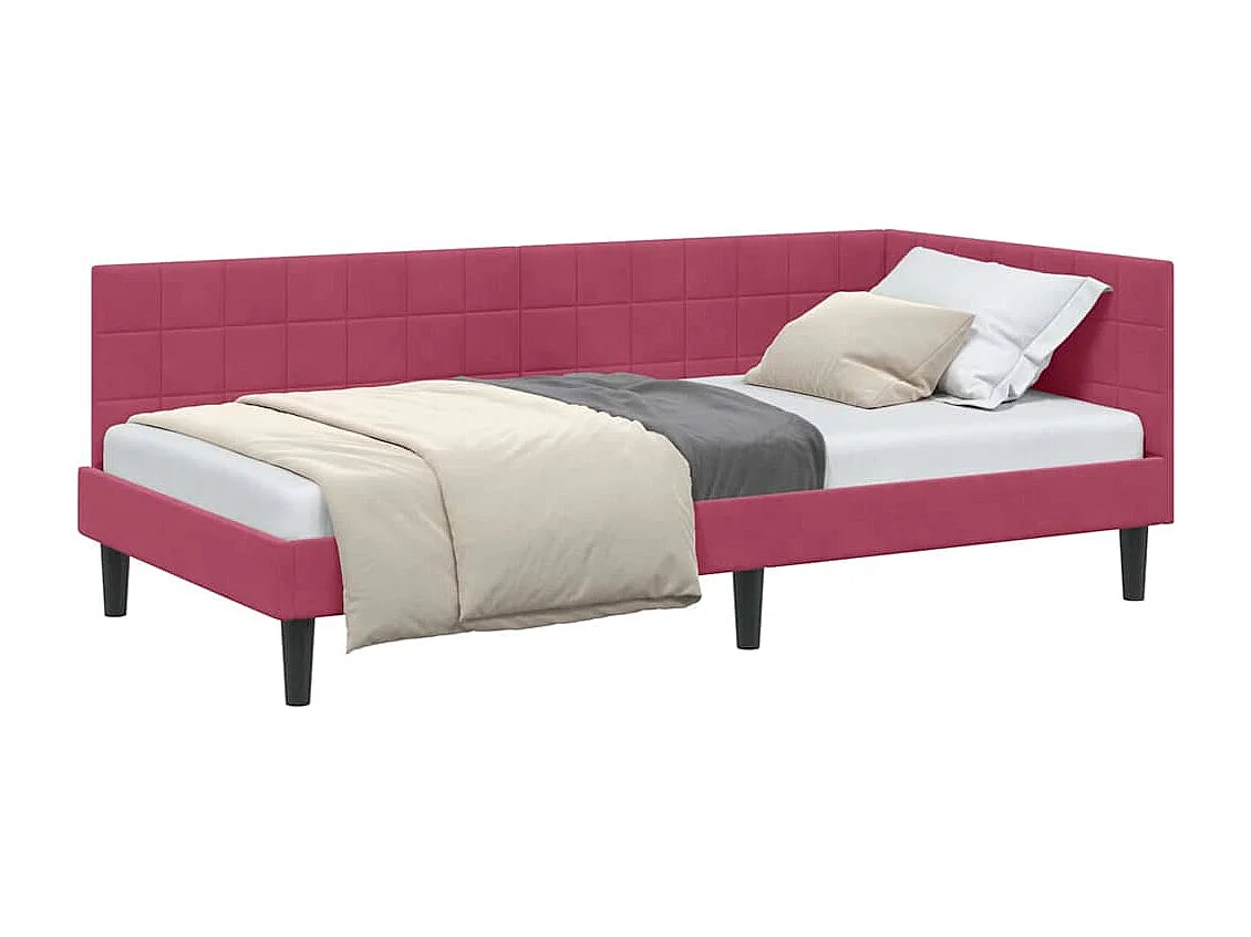 Cadre de lit d'angle Rouge bordeaux 90 x 190 cm Velours