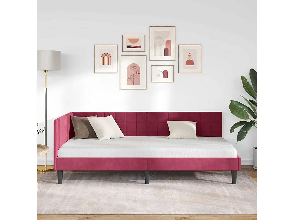 Cadre de lit d'angle Rouge bordeaux 90 x 190 cm Velours