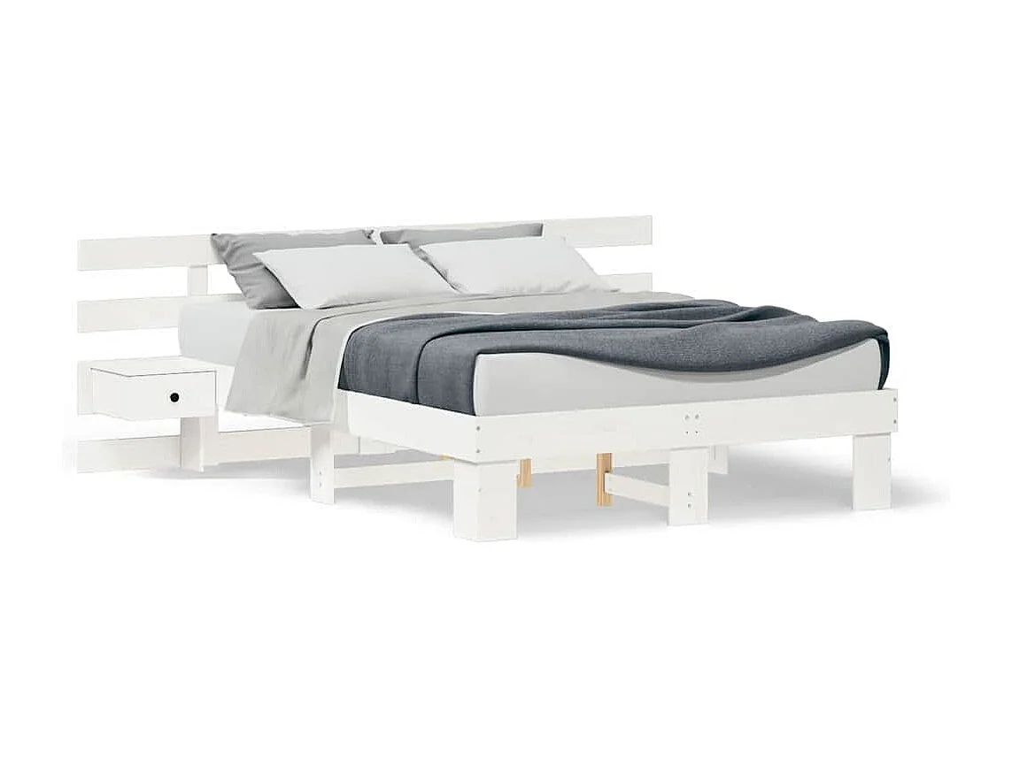 Cadre de lit Blanc 140 x 190 cm Pin massif et pin massif