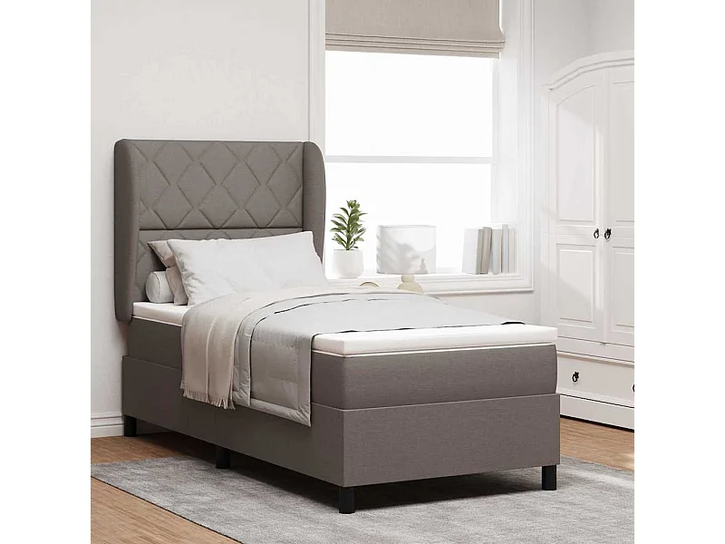 Cama tipo Box Spring con colchón Taupé 90 x 190 cm tela