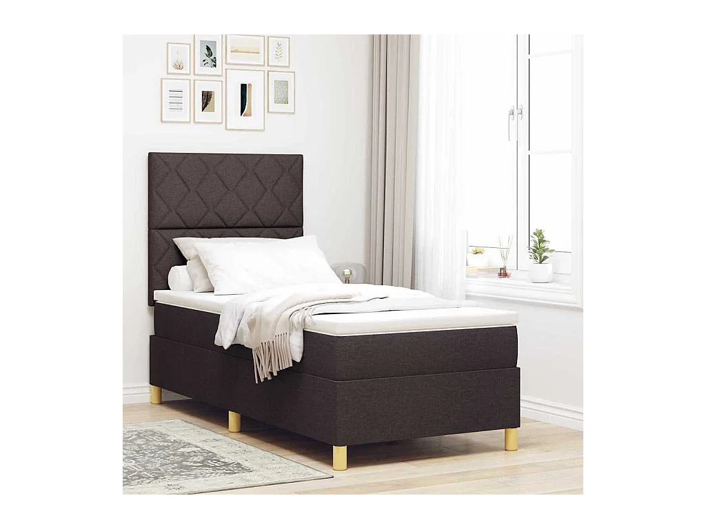 Cadre de lit avec matelas Marron foncé 90 x 200 cm tissu