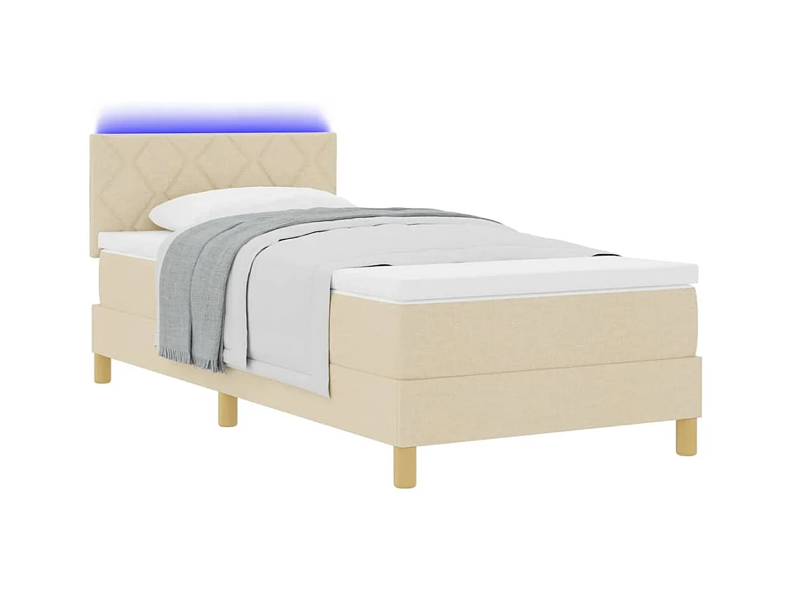 Cama Box com colchão com cabeceira Creme 100 x 200 cm tecido