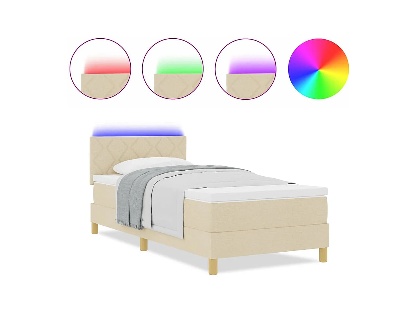 Cama Box com colchão com cabeceira Creme 100 x 200 cm tecido