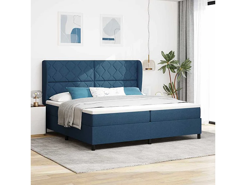 Cama Box com colchão com cabeceira Azul 200 x 200 cm tecido