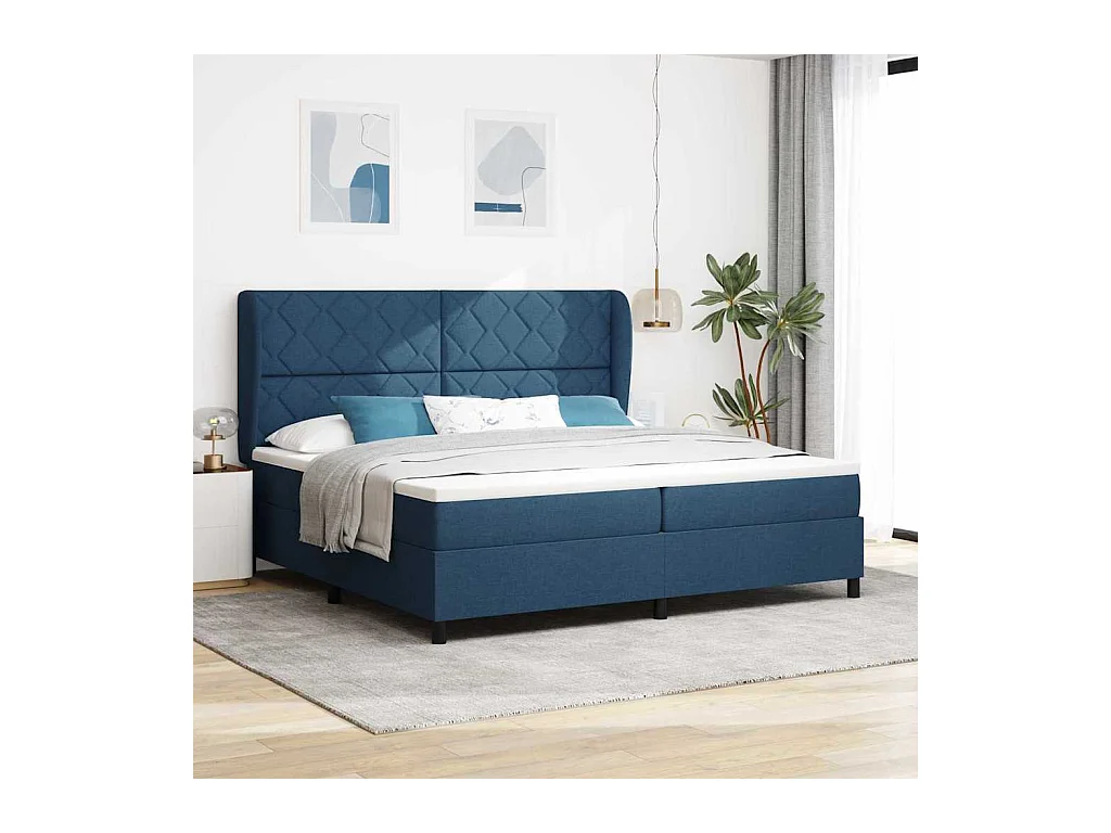 Cadre de lit avec matelas Bleu 200 x 200 cm tissu