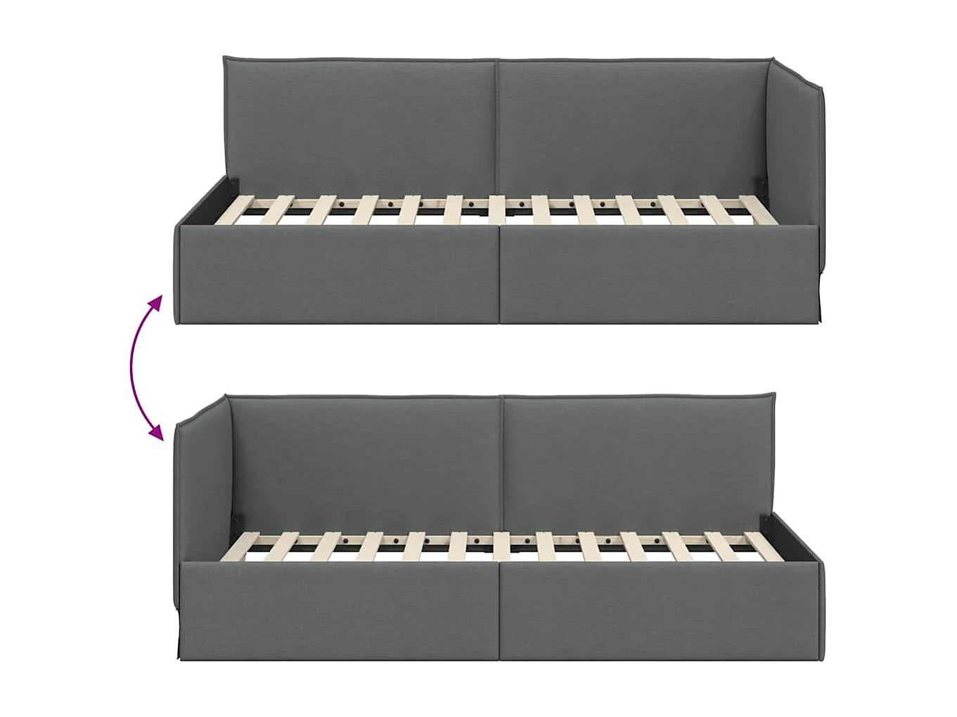 Cadre de lit d'angle Gris foncé 80 x 200 cm tissu