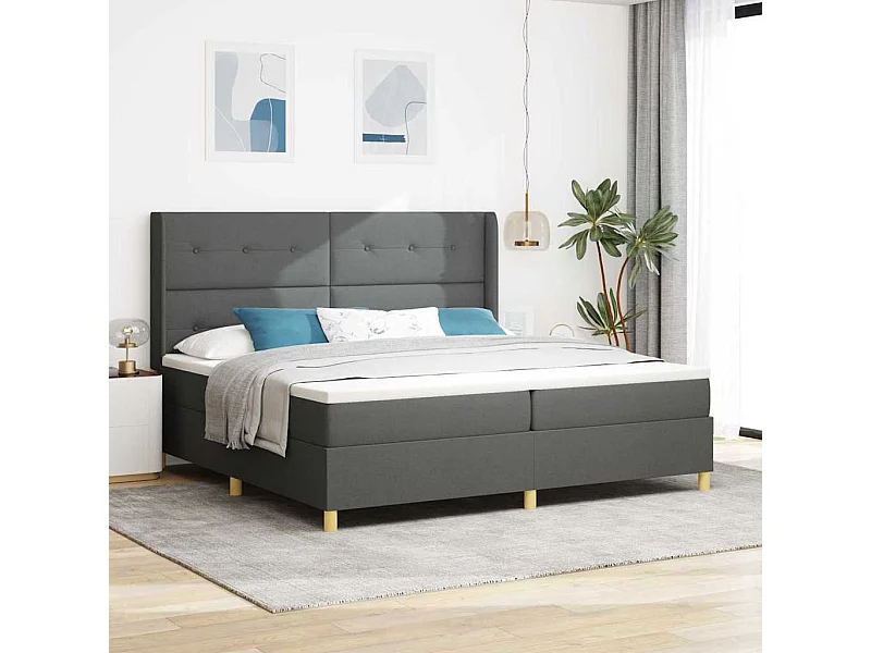 Cadre de lit avec matelas Gris foncé 200 x 200 cm tissu