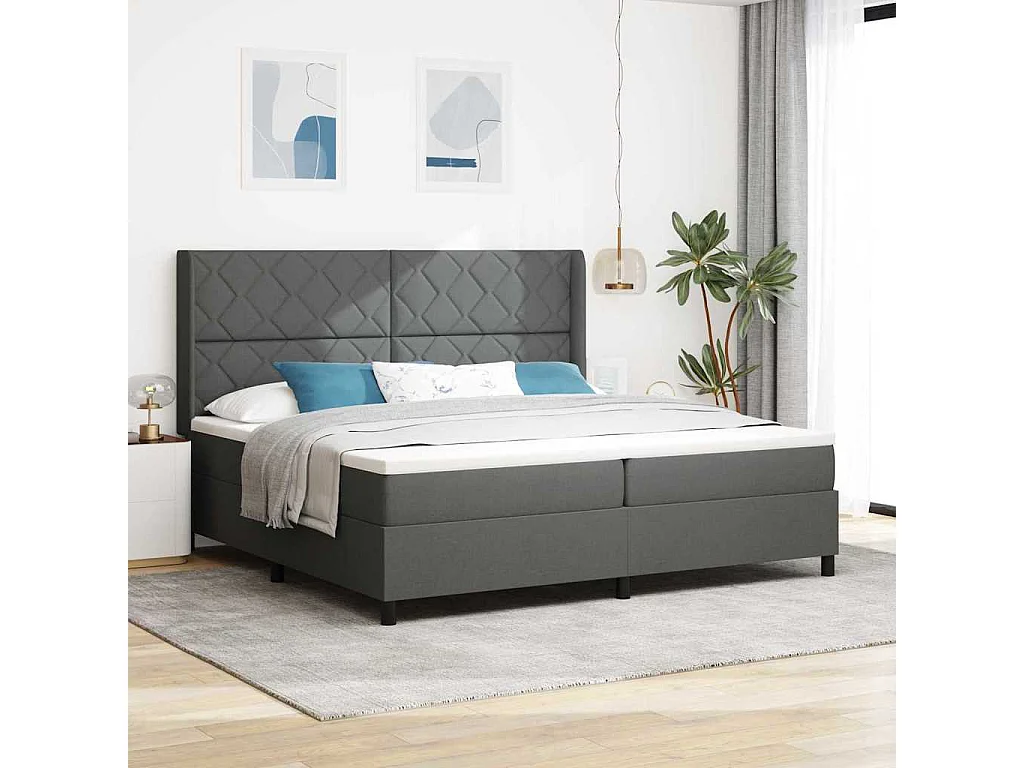 Cadre de lit avec matelas Gris foncé 200 x 200 cm tissu