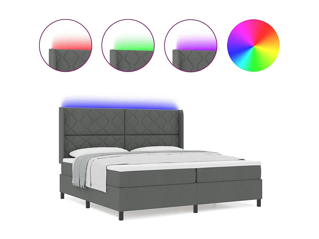 Cadre de lit avec matelas Gris foncé 200 x 200 cm tissu