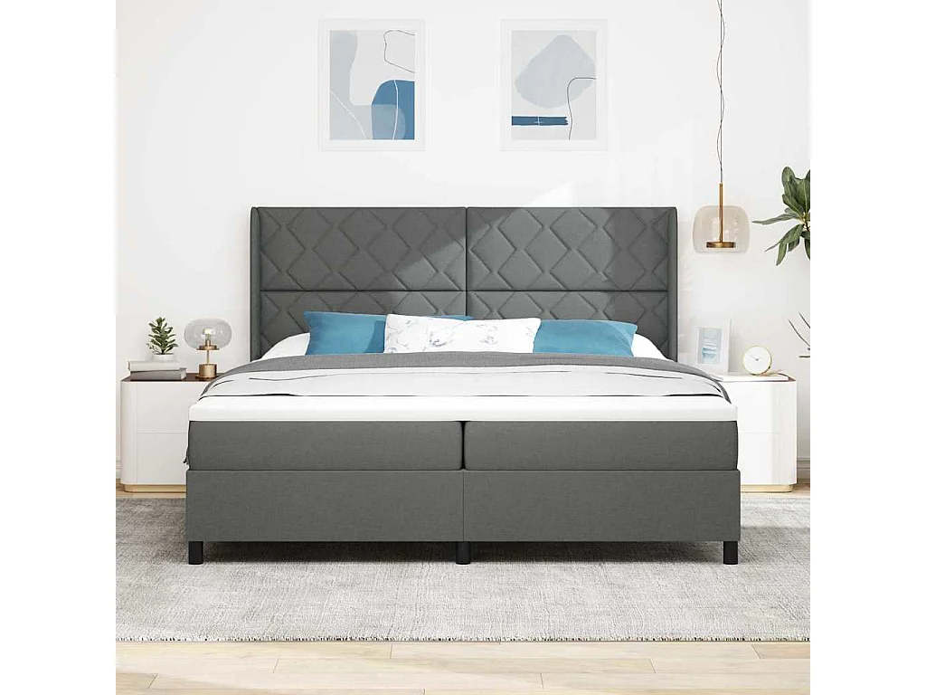 Cadre de lit avec matelas Gris foncé 200 x 200 cm tissu