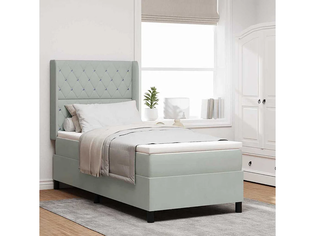 LED boxspring bed met matras Lichtgrijs 100 x 200 cm Fluweel