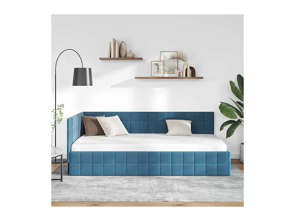 Cadre de lit d'angle avec tête de lit Bleu 90 x 190 cm Velours