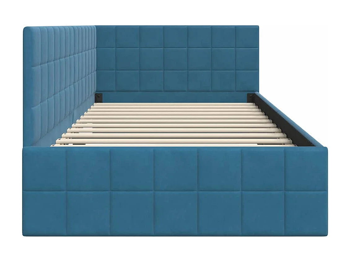 Cadre de lit d'angle avec tête de lit Bleu 90 x 190 cm Velours