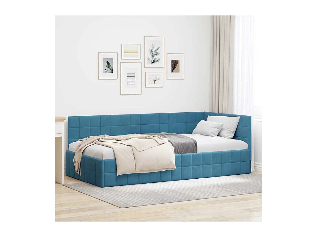Cadre de lit d'angle avec tête de lit Bleu 90 x 190 cm Velours