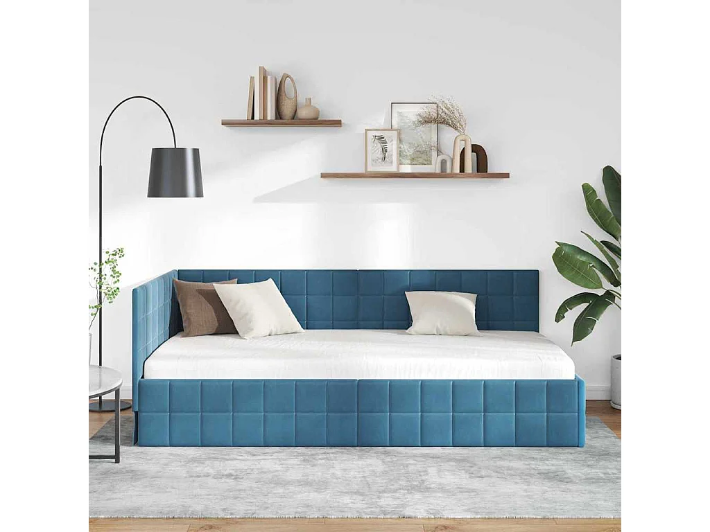 Estructura de cama en esquina Azul 90 x 190 cm Terciopelo