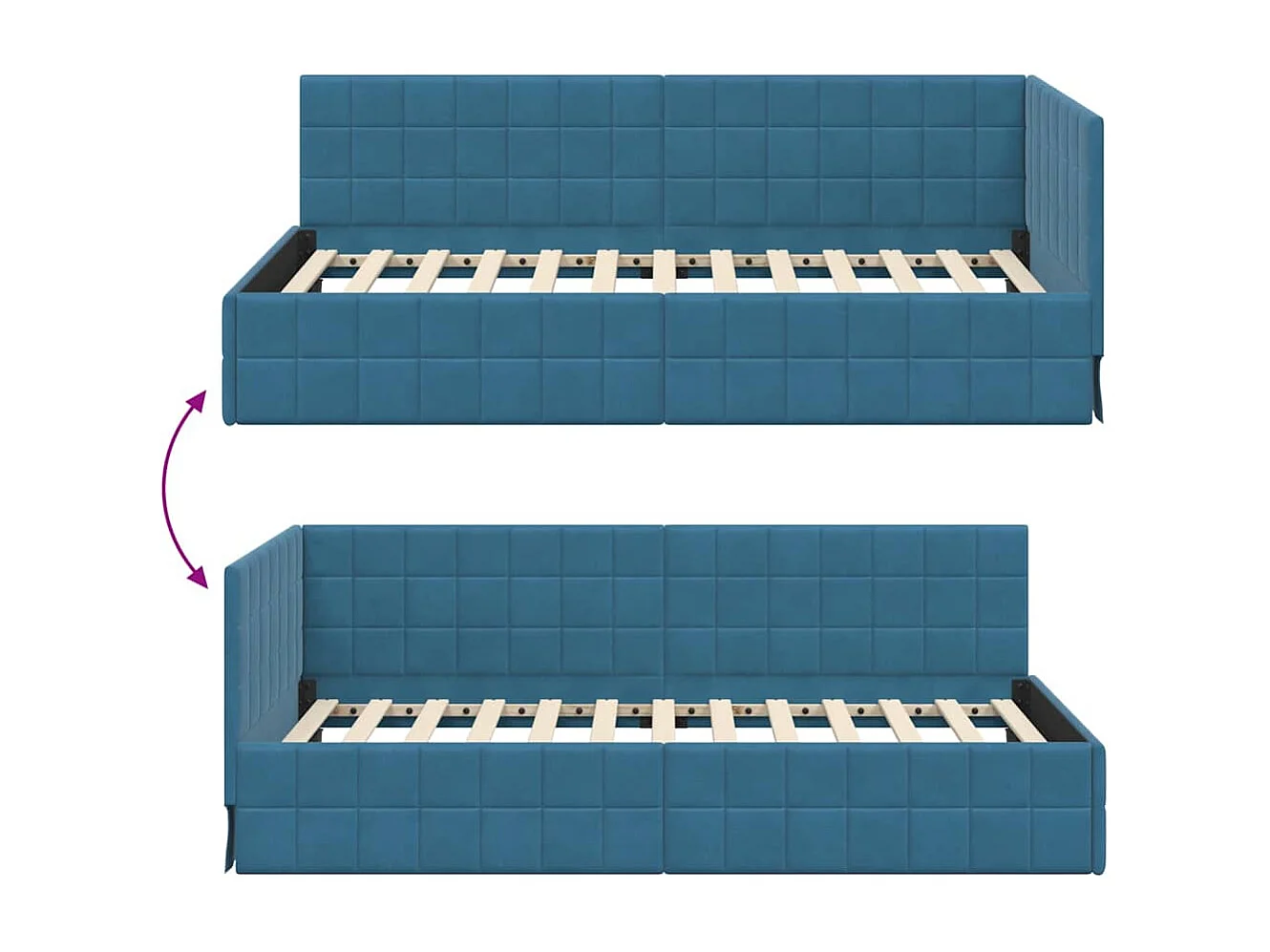 Estructura de cama en esquina Azul 90 x 190 cm Terciopelo