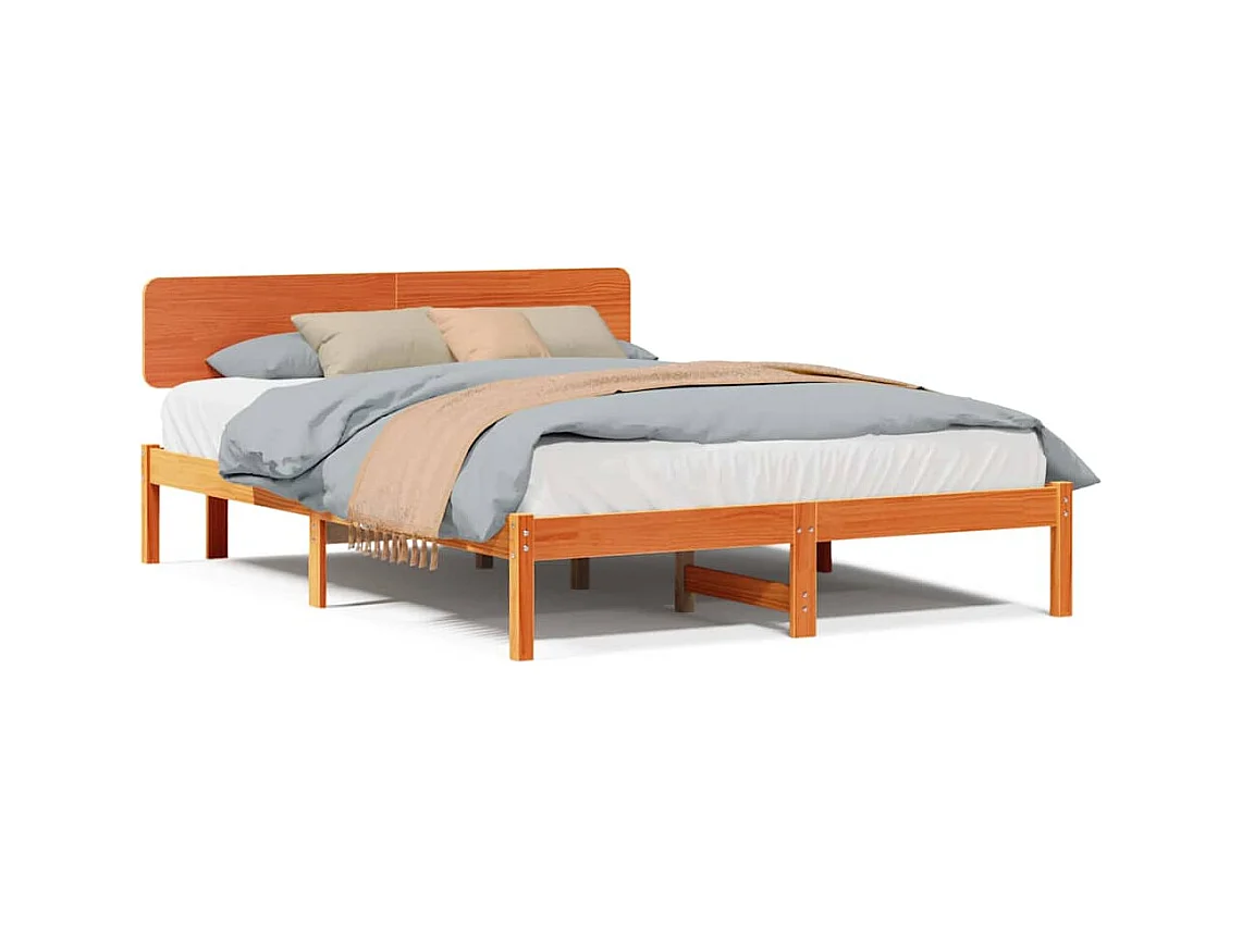 Estructura de cama con cabecera Marrón cera 140 x 200 cm