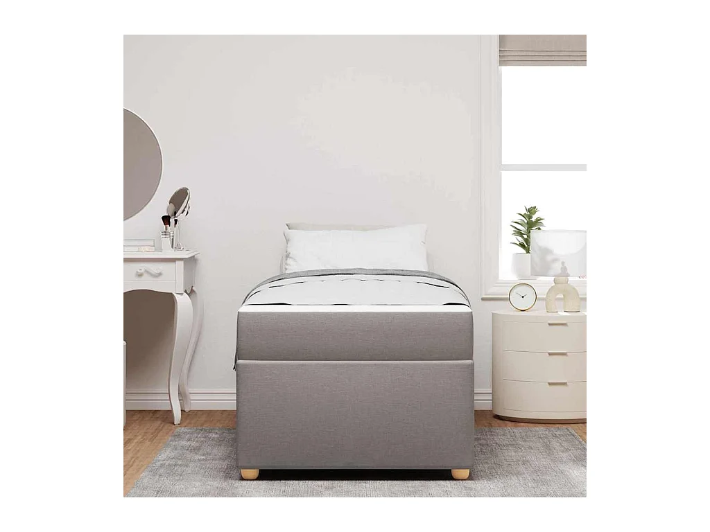 Cadre de lit avec matelas Taupe 90 x 200 cm tissu