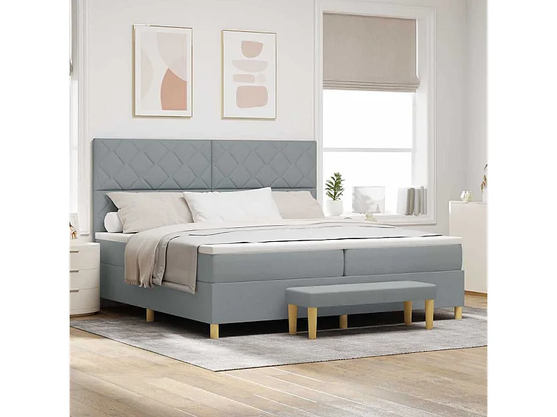 Cadre de lit avec matelas Gris clair 200 x 200 cm tissu