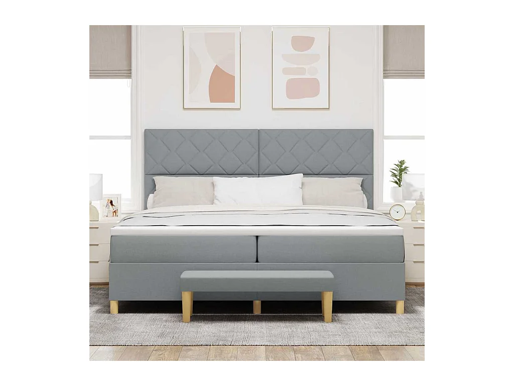 Cadre de lit avec matelas Gris clair 200 x 200 cm tissu