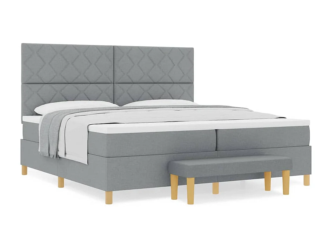 Cama tipo Box Spring con colchón Gris claro 200 x 200 cm tela