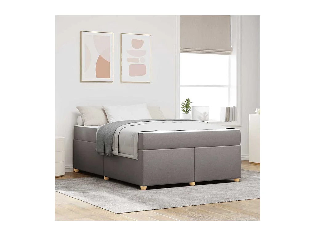 Cadre de lit avec matelas Taupe 140 x 200 cm tissu