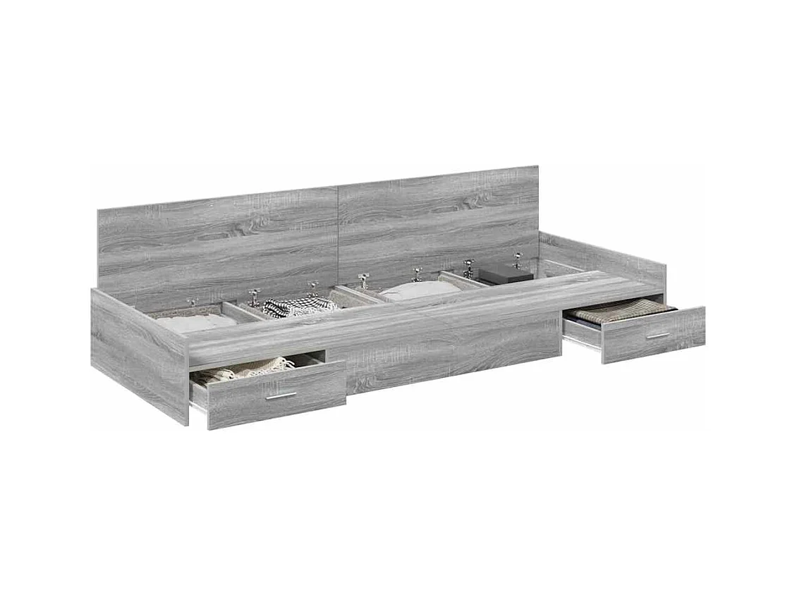 Cadre de lit avec rangement Gris Sonoma 90 x 200 cm Bois d'ingénierie