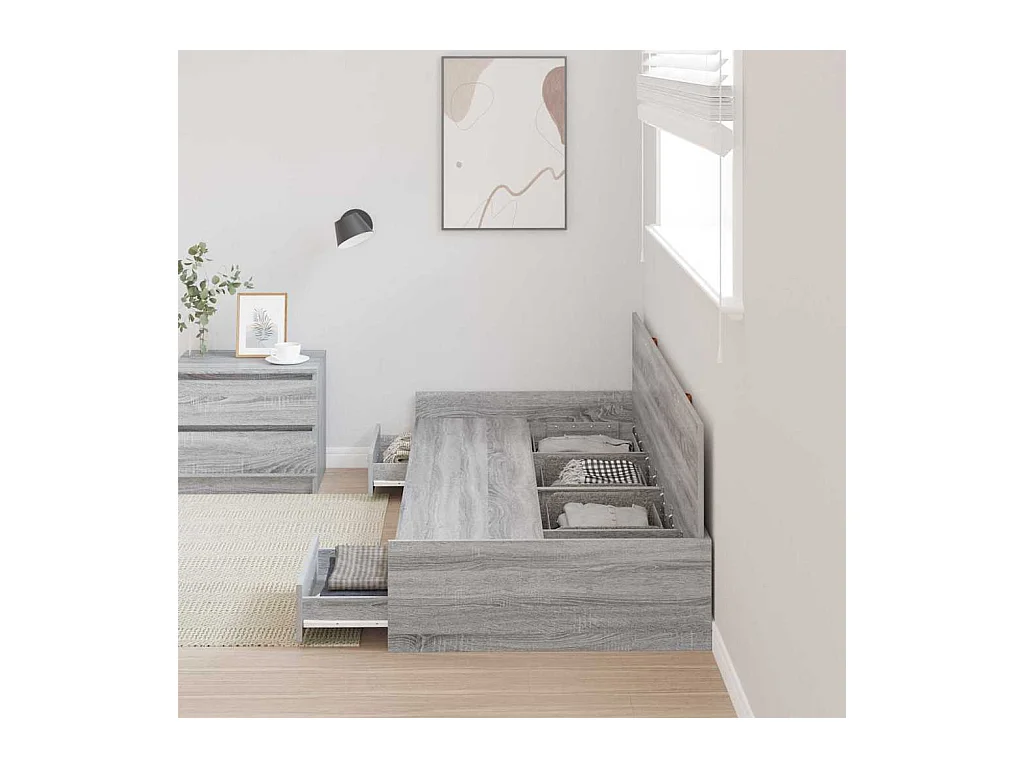 Cadre de lit avec rangement Gris Sonoma 90 x 200 cm Bois d'ingénierie