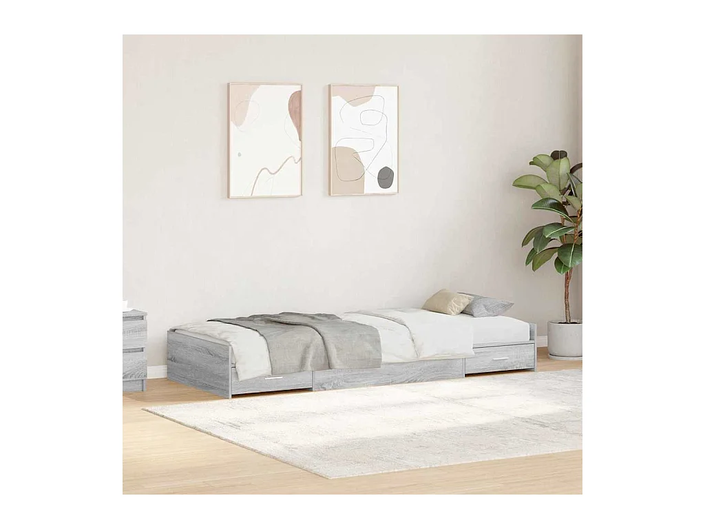 Cama con almacenamiento Gris Sonoma 90 x 200 cm Madera contrachapada