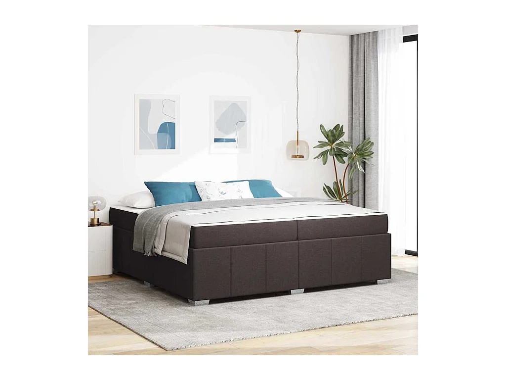 Cadre de lit avec matelas Marron foncé 200 x 200 cm tissu