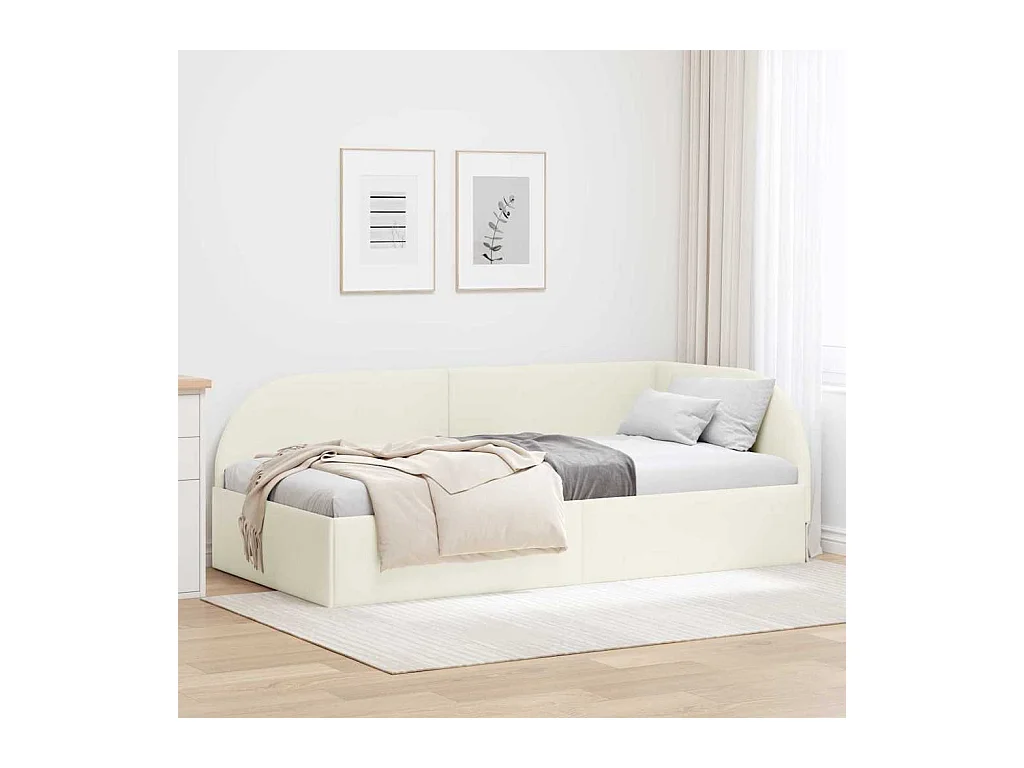 Cadre de lit d'angle avec tête de lit Crème 90 x 200 cm Velours