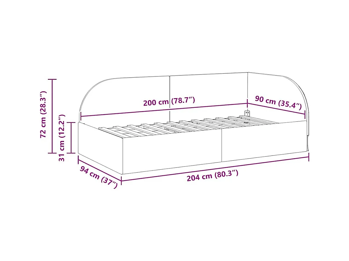 Cadre de lit d'angle avec tête de lit Crème 90 x 200 cm Velours
