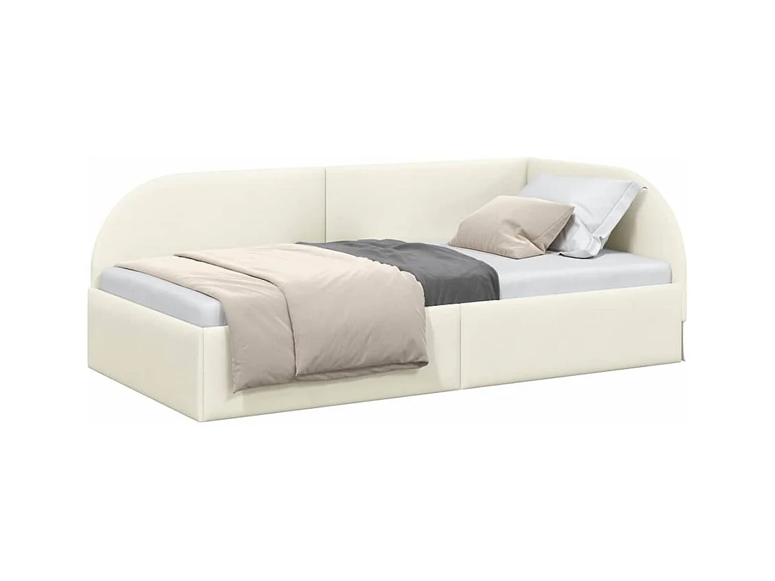 Cadre de lit d'angle avec tête de lit Crème 90 x 200 cm Velours