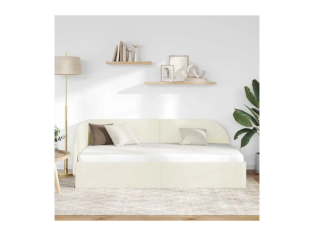 Cadre de lit d'angle avec tête de lit Crème 90 x 200 cm Velours