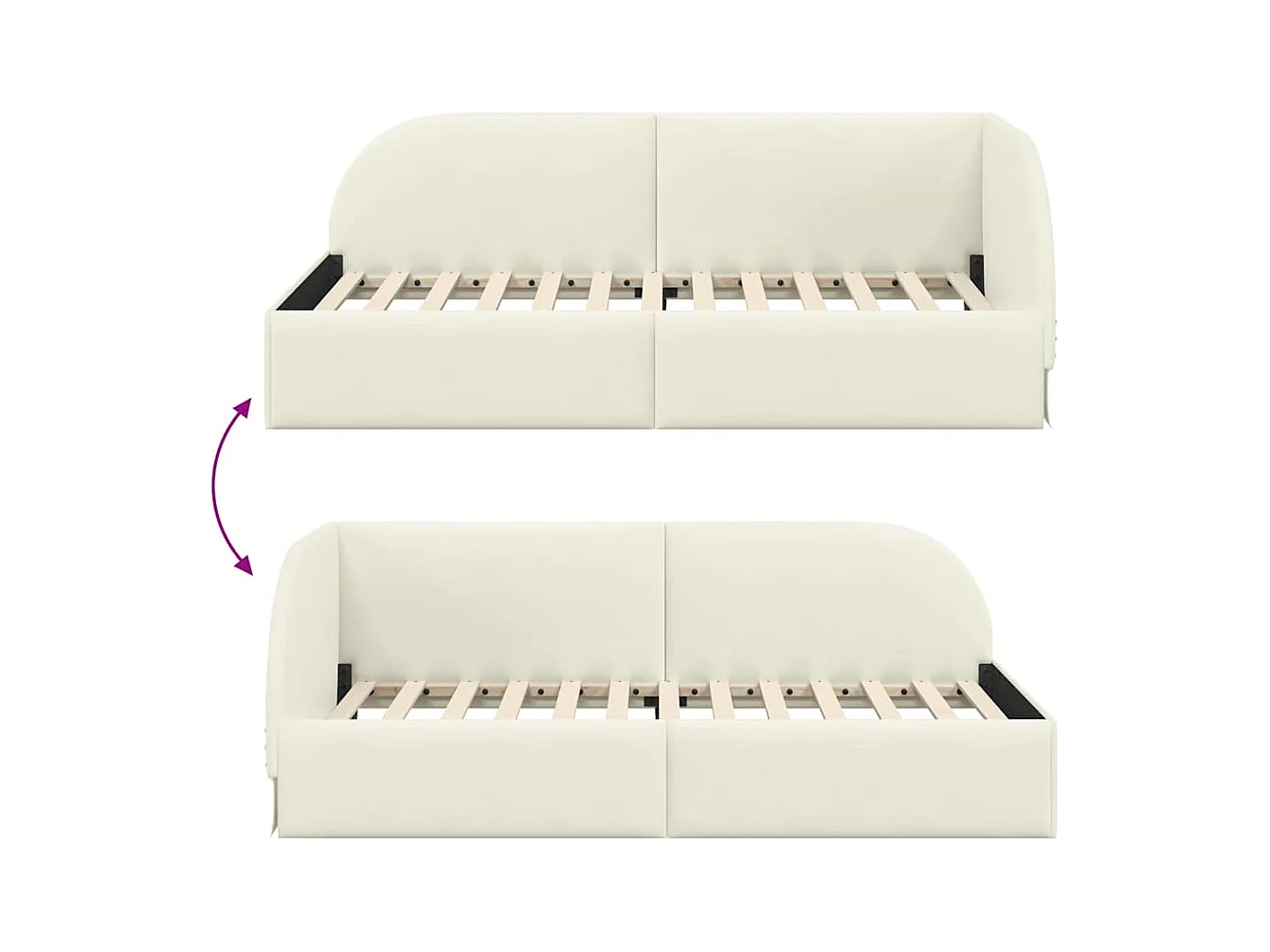 Cadre de lit d'angle avec tête de lit Crème 90 x 200 cm Velours