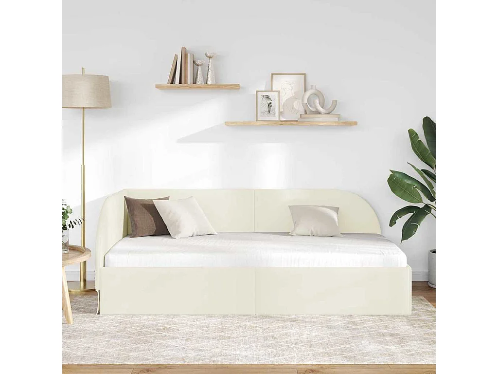 Estructura de cama en esquina Crema 90 x 200 cm Terciopelo