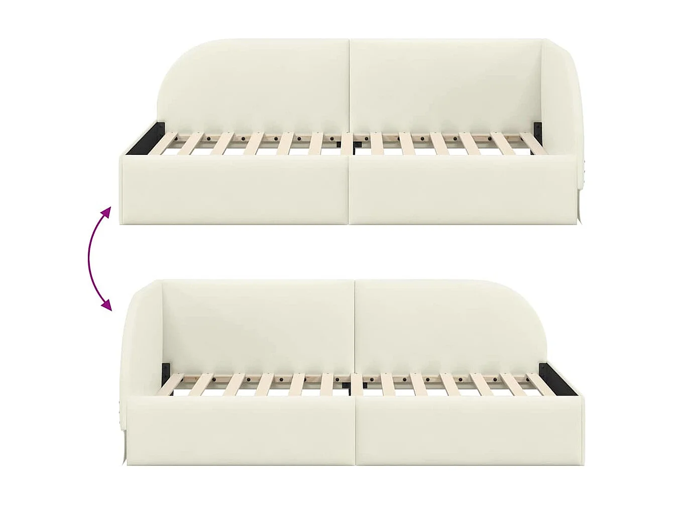 Estructura de cama en esquina Crema 90 x 200 cm Terciopelo