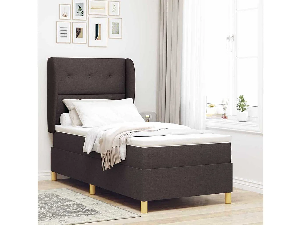Cama con Somier y Colchón Gris Oscuro 90x190 cm de Tela
