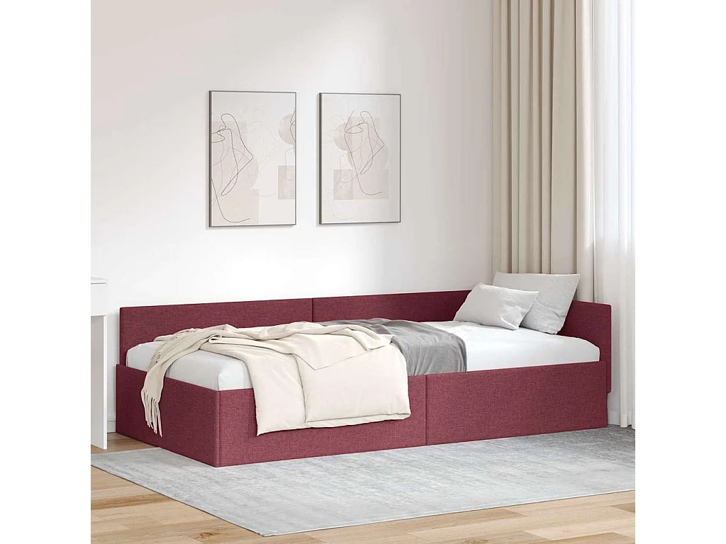 Cadre de lit d'angle Rouge bordeaux 90 x 200 cm