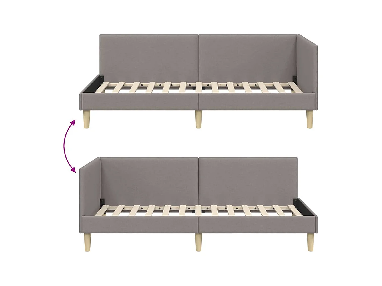 Cadre de lit d'angle Autre avec tête de lit Taupe 90 x 200 cm