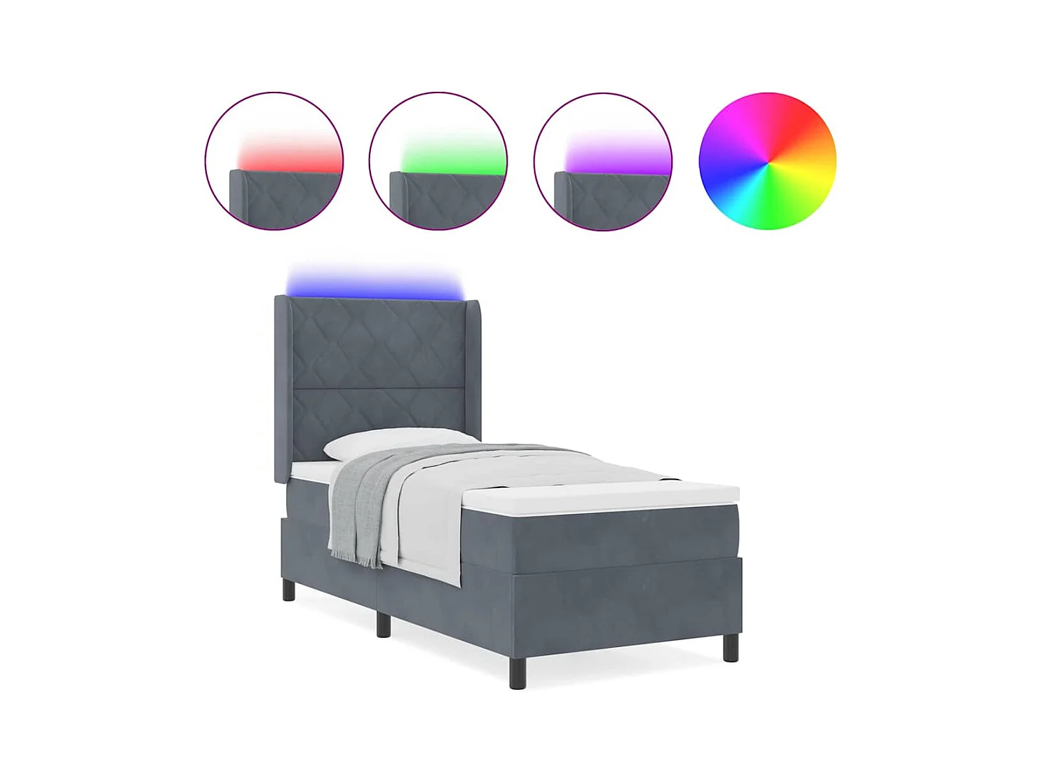 Cadre de lit avec Matelas LED Gris foncé 100 x 200 cm Velours