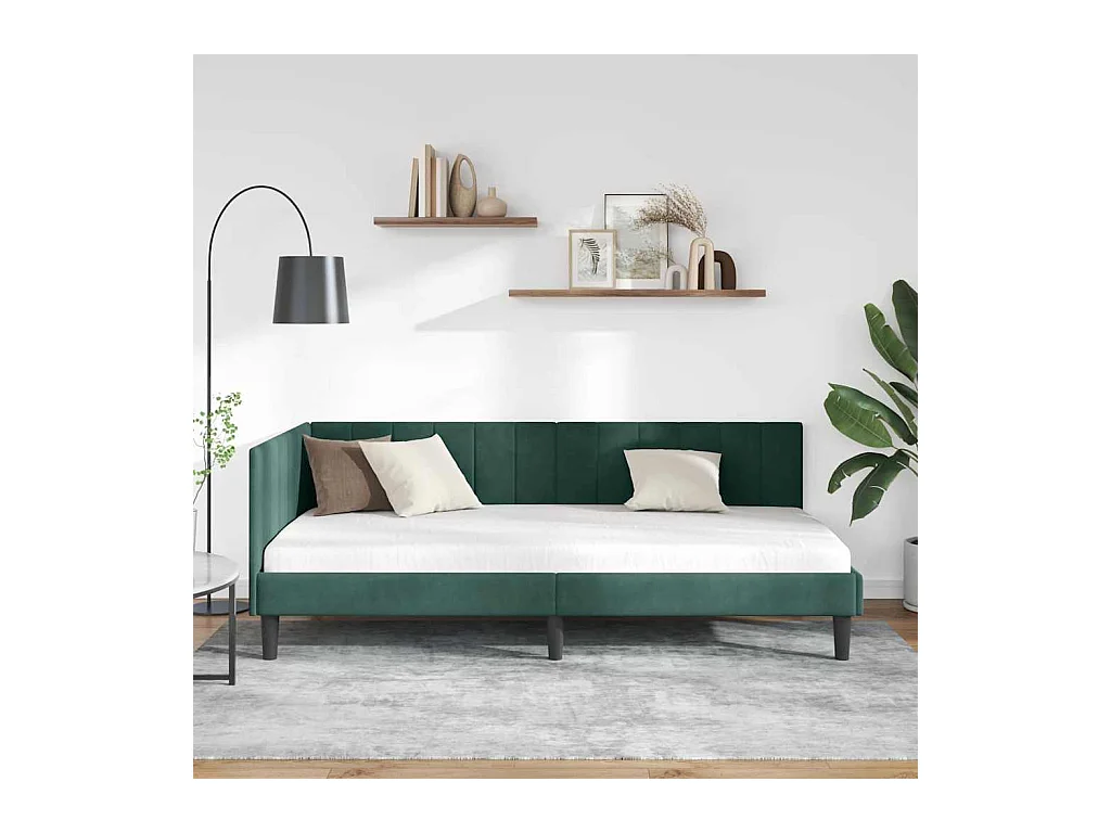 Cadre de lit d'angle Vert foncé 90 x 200 cm Velours