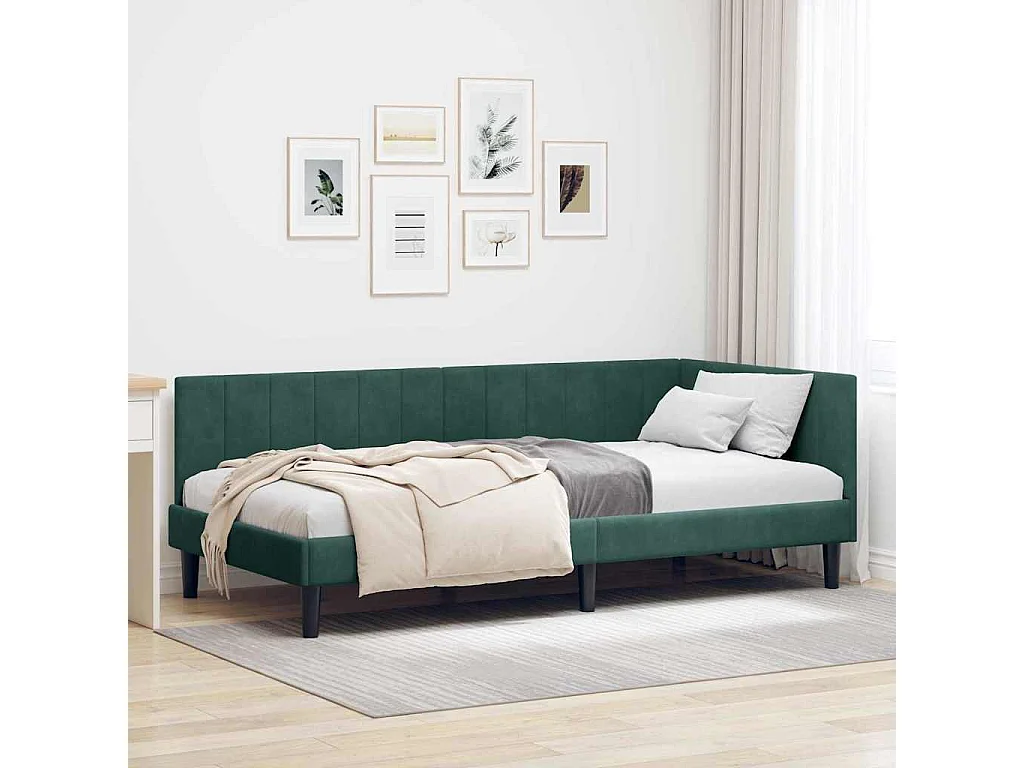 Cadre de lit d'angle Vert foncé 90 x 200 cm Velours