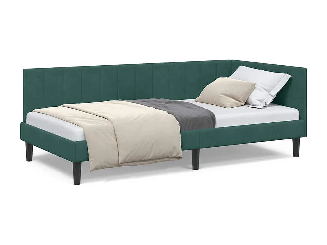 Cadre de lit d'angle Vert foncé 90 x 200 cm Velours