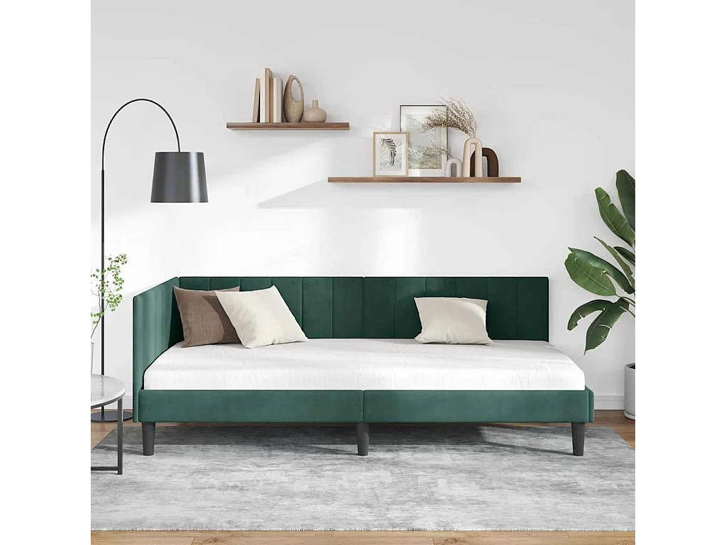 Cadre de lit d'angle Vert foncé 90 x 200 cm Velours