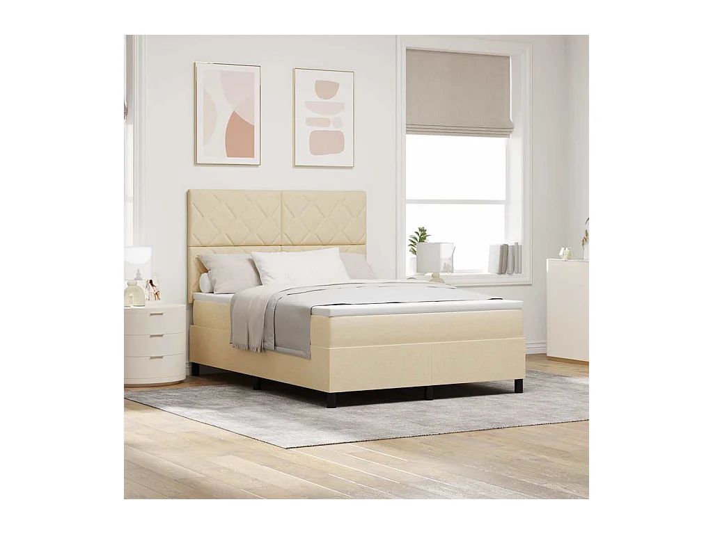 Cama Box com colchão com cabeceira Creme 160 x 200 cm tecido