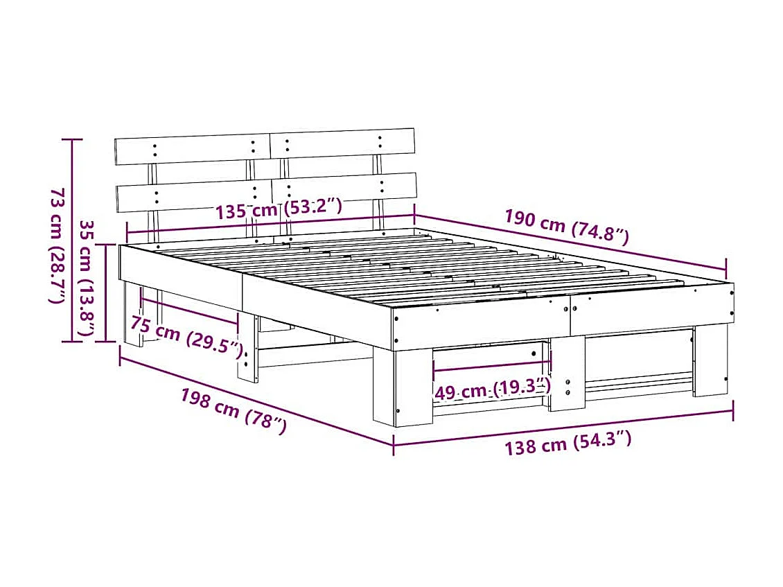 Cadre de lit Blanc 135 x 190 cm Bois massif en pin