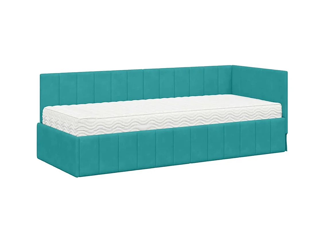 Cadre de lit d'angle avec matelas Turquoise 80 x 200 cm Velours
