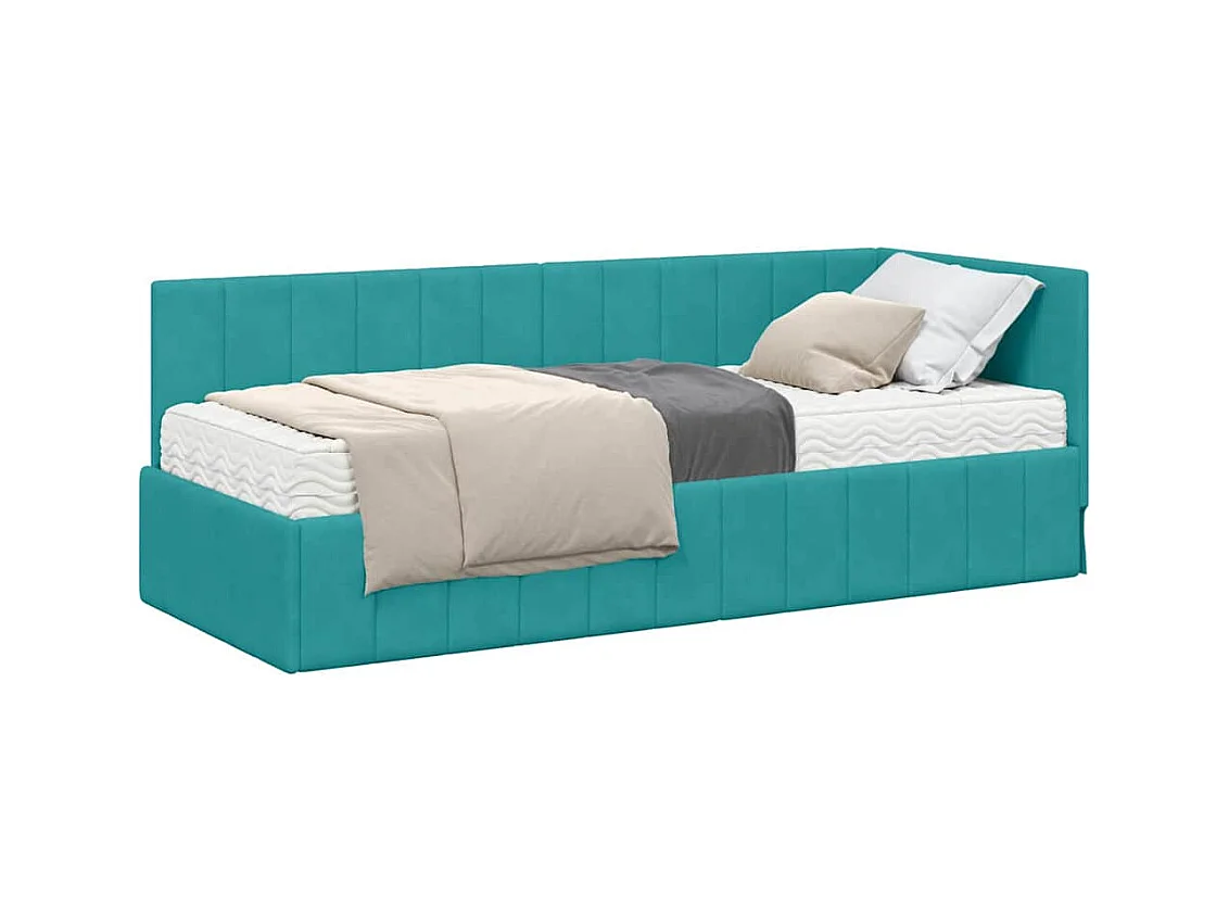 Cadre de lit d'angle avec matelas Turquoise 80 x 200 cm Velours